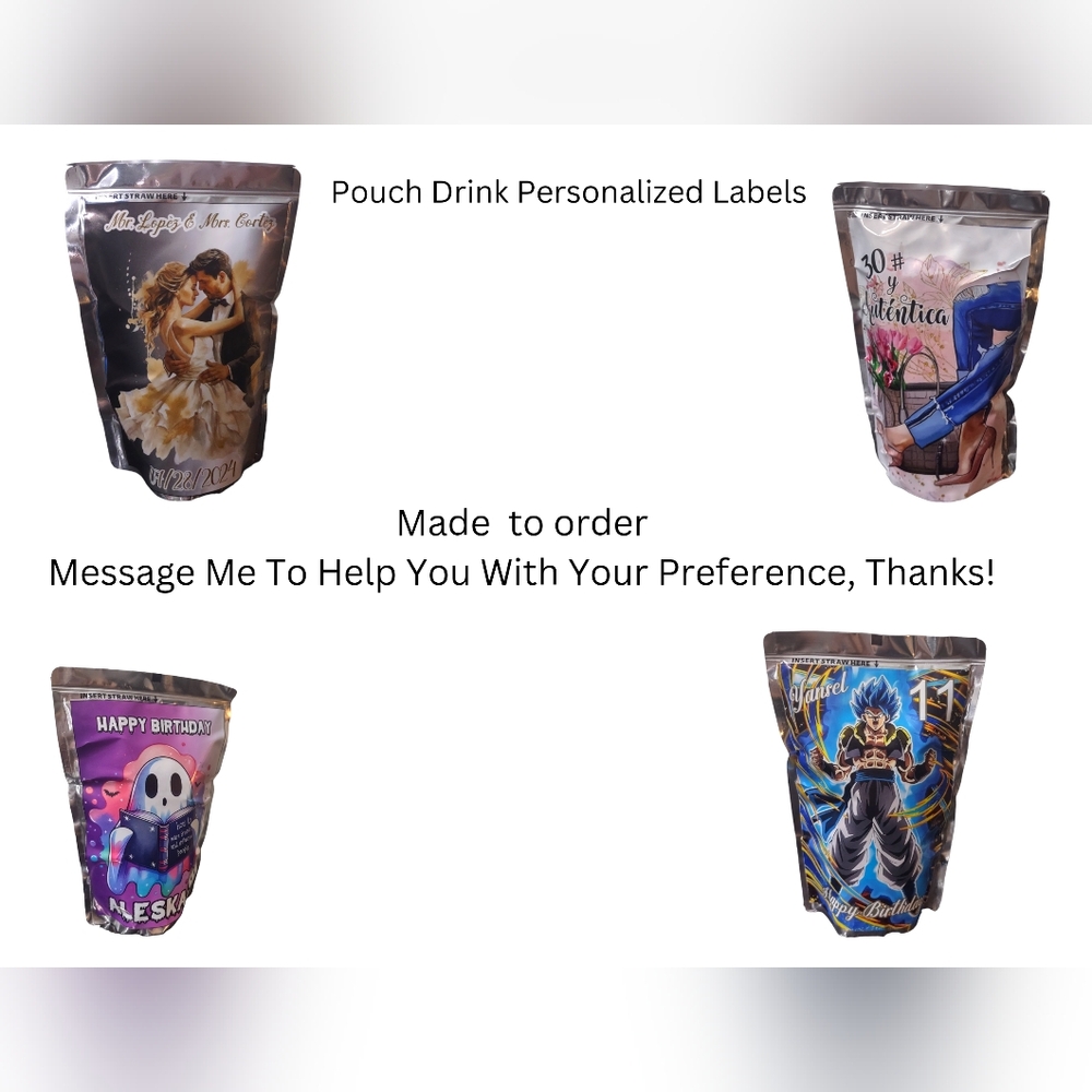Drinks Pouch Labels Personalized Party Decorations Set Of 20
